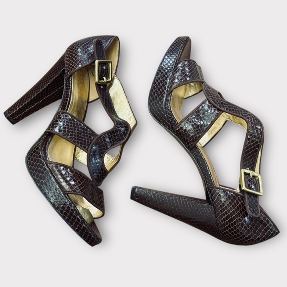 Coach Ivanah Python Chestnut Brown Heels Size 8.5 - Picture 1 of 9